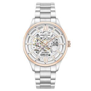 42mm Silver & Rose Gold Automatic Mens Watch With Skeleton Dial By KENNETH COLE